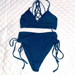 SHEIN teal high waist side tie bikini